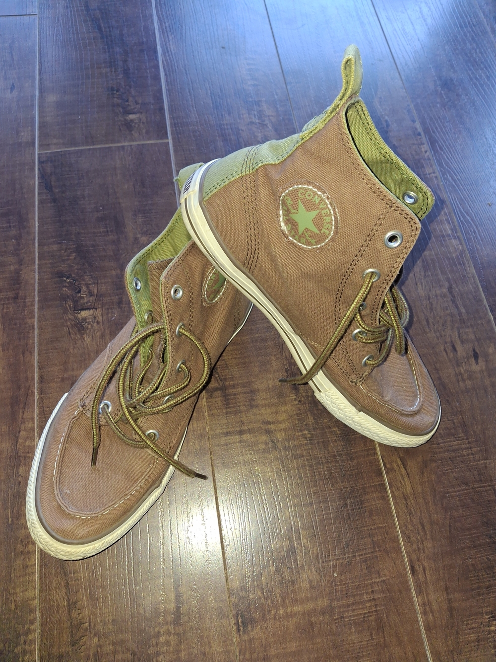 Converse High-Top Canvas Sneakers in Brown and Olive